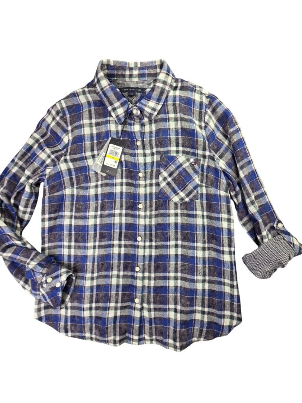 Tommy Hilfiger Shirt Womens M Blue Plaid Heritage Boyfriend Casual Cotton NEW